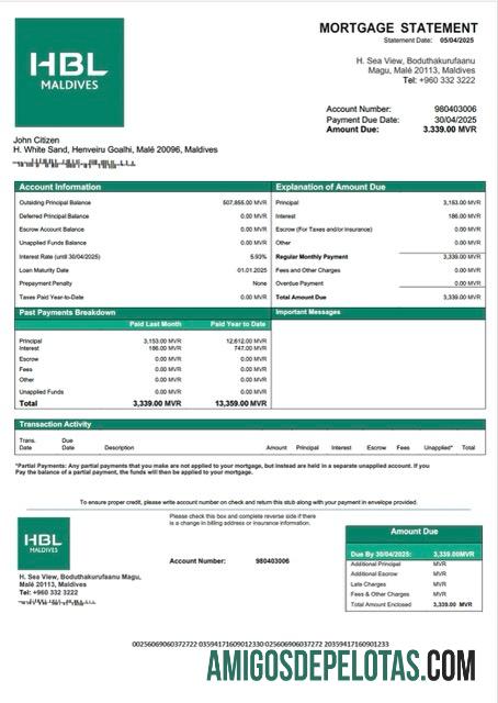 Realistis Maladewa Habib bank Limited (HBL) Hipotik laporan Word and PDF templat