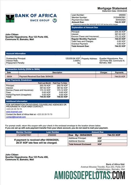 Profesional Mali bank of Africa Mali Hipotik laporan Word and PDF templat