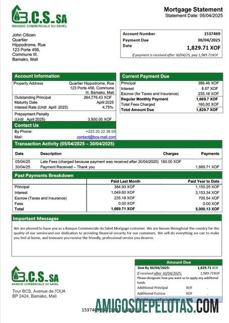 Profesional Mali Banque Commerciale du Sahel (BCS) Hipotik laporan Word and PDF templat