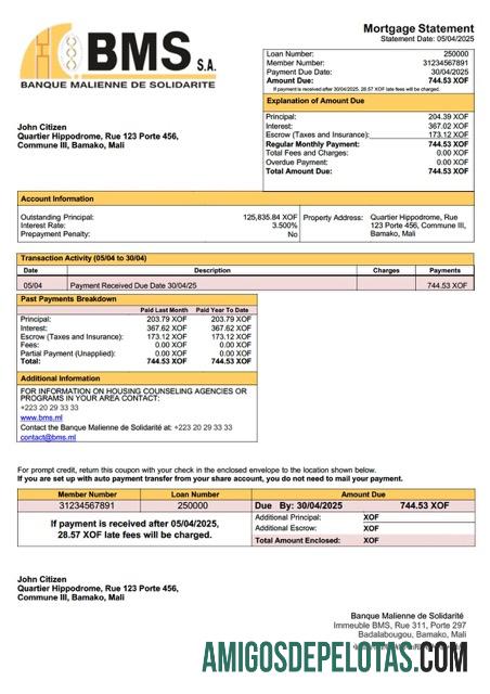 Berkualitas Mali Banque Malienne de Solidarite╠ü (BMS) Hipotik laporan Word and PDF templat