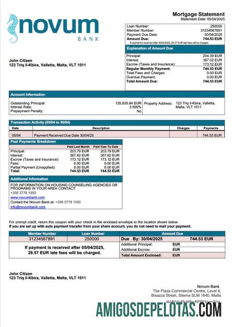 Profesional Malta Novum bank Hipotik laporan Word and PDF templat
