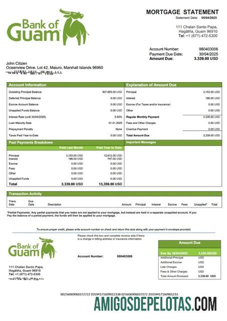 Berkualitas Kepulauan Marshall bank of Guam Hipotik laporan Word and PDF templat