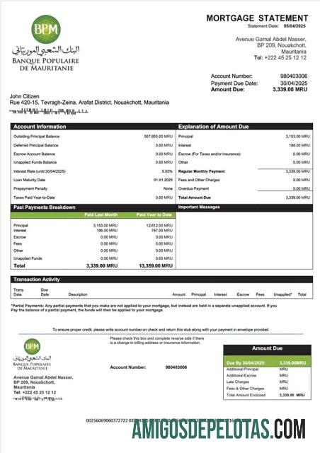 Realistis Mauritania Banque Populaire de Mauritanie (BPM) Hipotik laporan Word and PDF templat