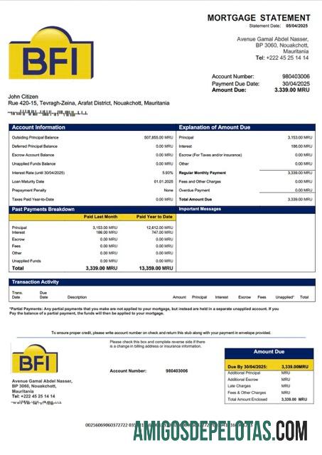 Profesional Mauritania Banque des Financements Islamiques (BFI) Hipotik laporan Word and PDF templat