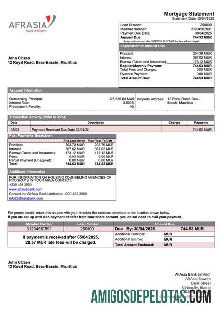 Profesional Mauritius AfrAsia bank Limited Hipotik laporan Word and PDF templat