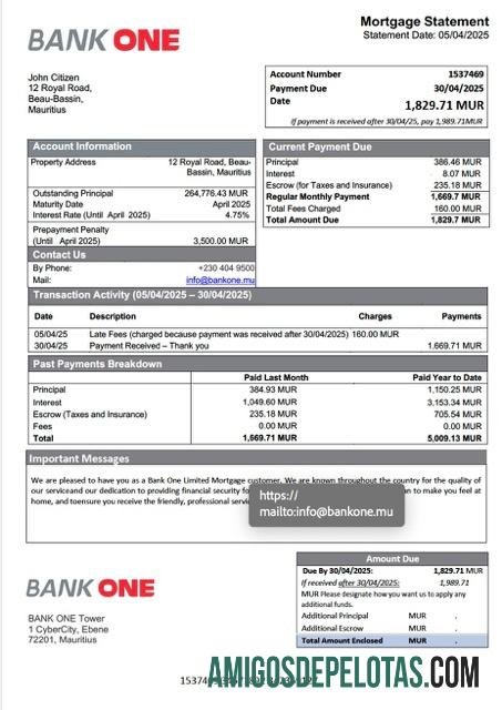 Profesional Mauritius bank One Limited Hipotik laporan Word and PDF templat