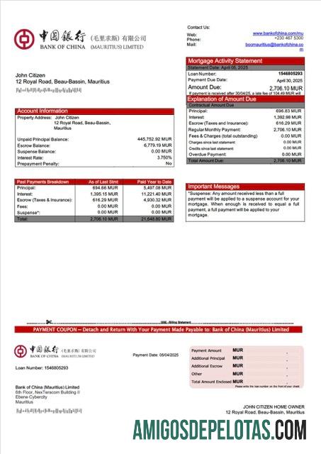 Profesional Mauritius bank of Tiongkok (Mauritius) Limited Hipotik laporan Word and PDF templat