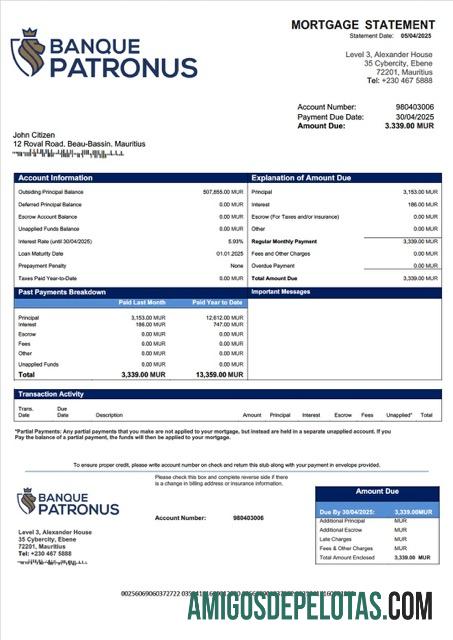 Realistis Mauritius Banque Patronus Limite╠üe Hipotik laporan Word and PDF templat
