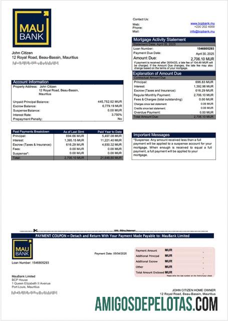 Dapat Diedit Mauritius MauBank Limited Hipotik laporan Word and PDF templat
