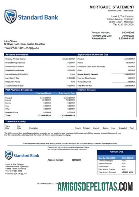 Premium Mauritius standar bank (Mauritius) Limited Hipotik laporan Word and PDF templat