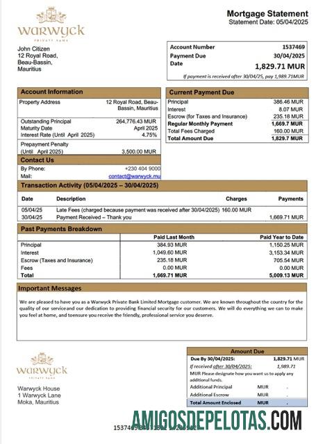 Premium Mauritius Warwyck Private bank Limited Hipotik laporan Word and PDF templat