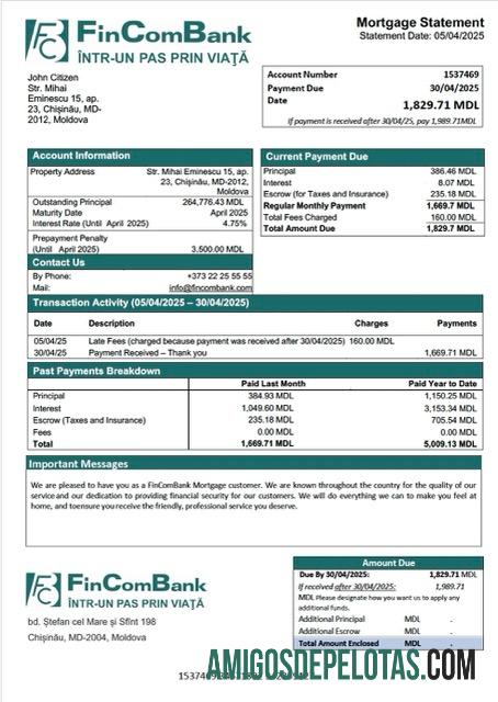Premium Moldova FinComBank Hipotik laporan Word and PDF templat