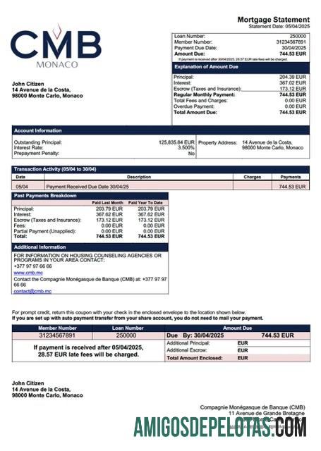 Realistis Monako Compagnie Mone╠ügasque de Banque (CMB) Hipotik laporan Word and PDF templat