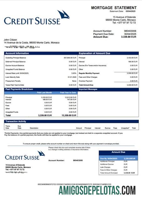 Premium Monako Kredit Suisse (Monako) Hipotik laporan Word and PDF templat