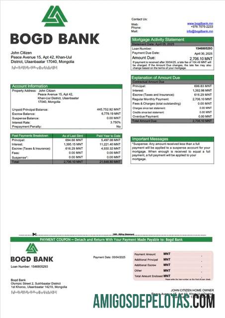 Realistis Mongolia Bogd bank Hipotik laporan Word and PDF templat