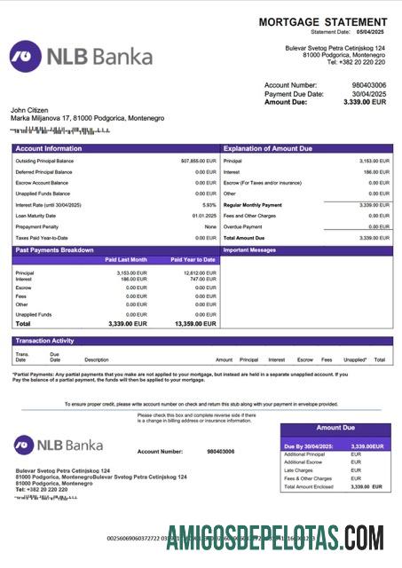 Premium Montenegro NLB Banka Podgorica Hipotik laporan Word and PDF templat
