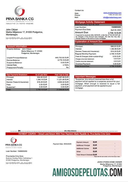 Profesional Montenegro Prva banka Crne Gore Hipotik laporan Word and PDF templat
