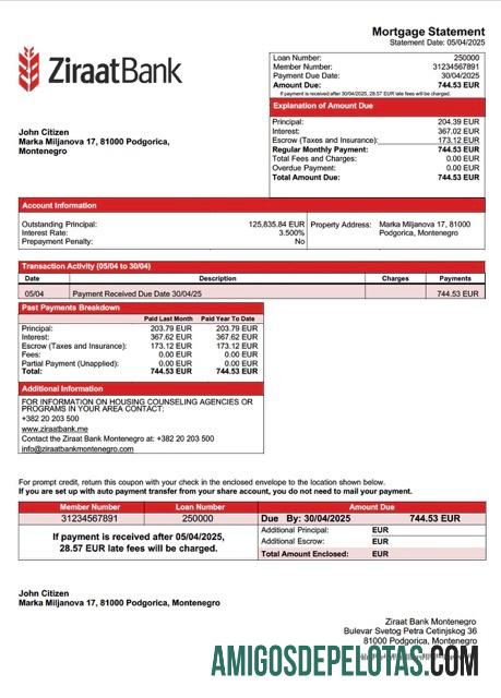Dapat Diedit Montenegro Ziraat bank Montenegro Hipotik laporan Word and PDF templat