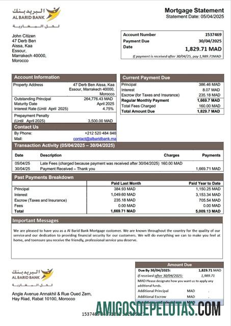 Premium Maroko Al Barid bank Hipotik laporan Word and PDF templat