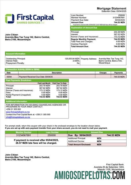 Premium Mozambik First Capital bank Hipotik laporan Word and PDF templat