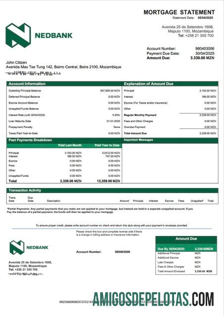 Premium Mozambik Nedbank Moc╠ºambique┬áHipotik laporan Word and PDF templat