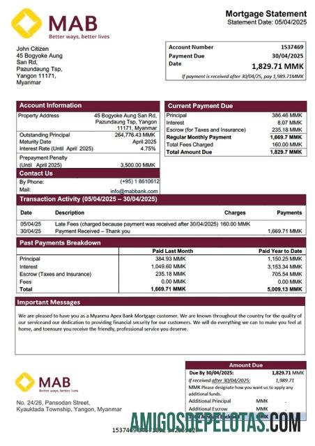 Realistis Myanma Apex bank Hipotik laporan Word and PDF templat