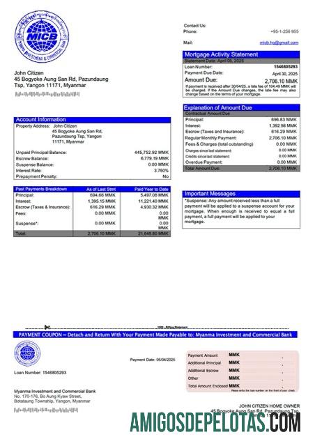 Premium Myanma Investasi and komersial bank Hipotik laporan Word and PDF templat