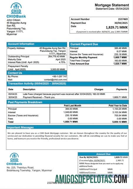 Realistis Myanmar CHID bank Hipotik laporan Word and PDF templat