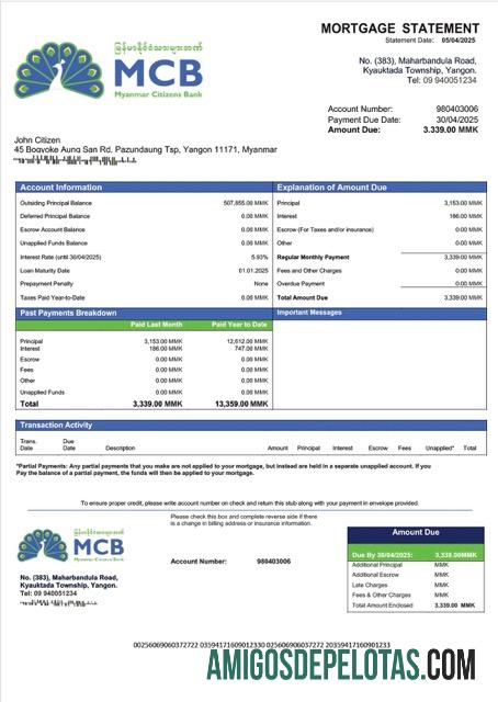 Profesional Myanmar Citizens bank Hipotik laporan Word and PDF templat