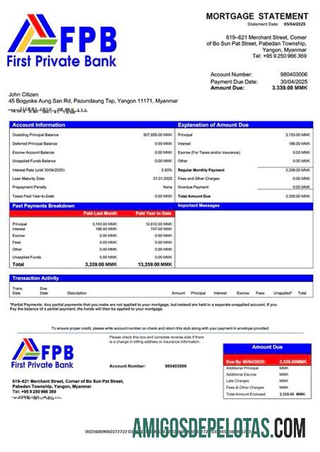 Berkualitas Myanmar First Private bank Hipotik laporan Word and PDF templat