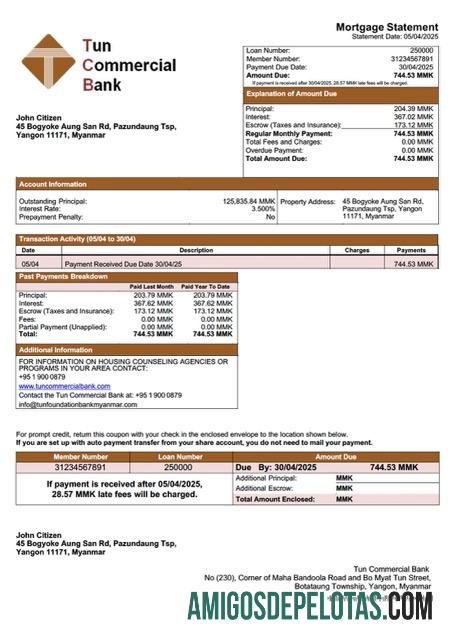 Dapat Diedit Myanmar Tun Foundation bank Hipotik laporan Word and PDF templat