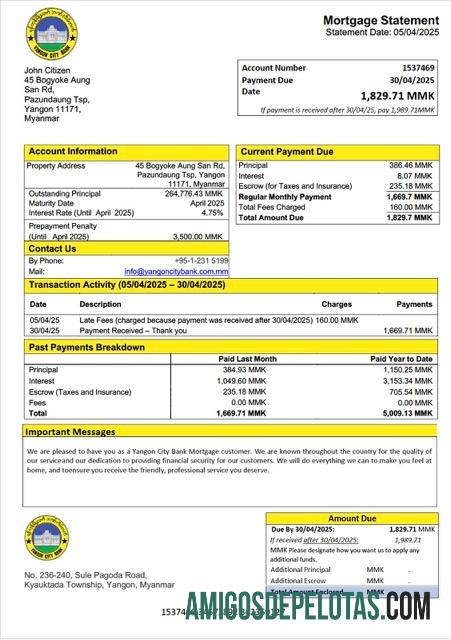 Realistis Myanmar Yangon City bank Hipotik laporan Word and PDF templat