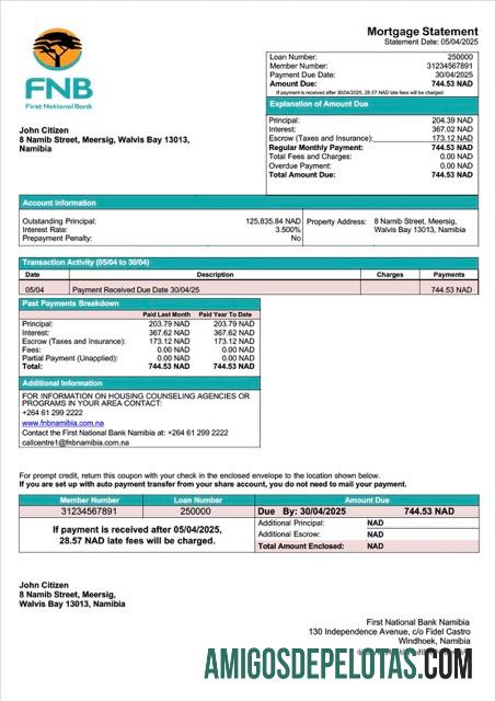Realistis Namibia First nasional bank Namibia Limited Hipotik laporan Word and PDF templat