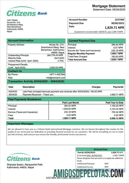 Dapat Diedit Nepal Citizens bank International Hipotik laporan Word and PDF templat