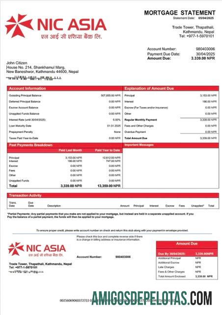Profesional Nepal NIC Asia bank Hipotik laporan Word and PDF templat