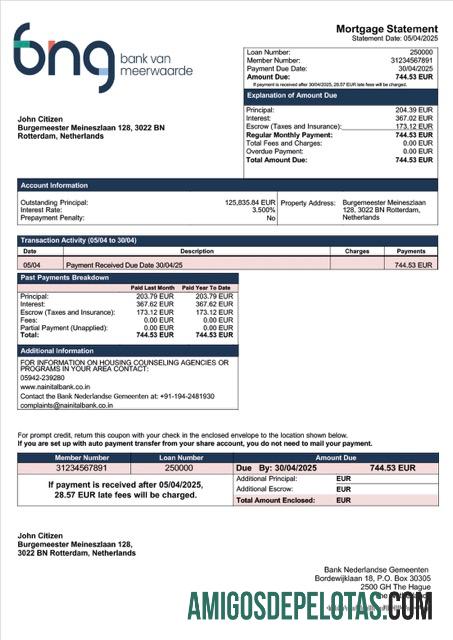 Premium Belanda bank Nederlandse Gemeenten Hipotik laporan Word and PDF templat