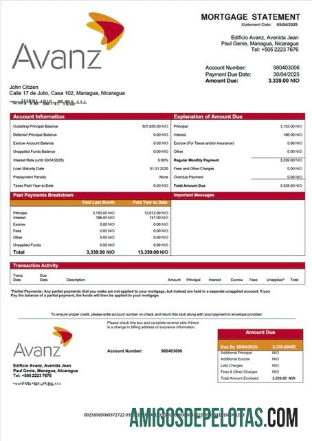 Realistis Nikaragua Banco Avanz Hipotik laporan Word and PDF templat