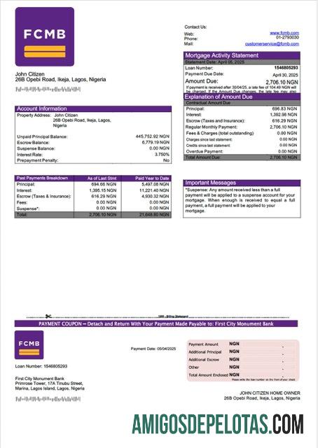 Profesional Nigeria First City Monument bank Hipotik laporan Word and PDF templat