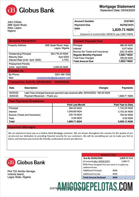 Profesional Nigeria Globus bank Hipotik laporan Word and PDF templat