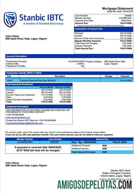 Profesional Nigeria Stanbic IBTC bank Hipotik laporan Word and PDF templat