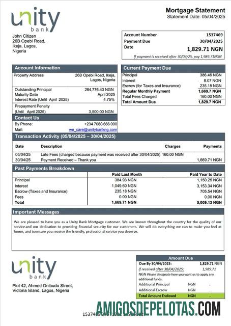Premium Nigeria Unity bank Hipotik laporan Word and PDF templat