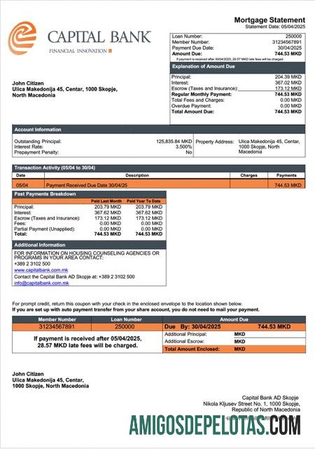 Profesional Makedonia Utara Capital bank AD Skopje Hipotik laporan Word and PDF templat