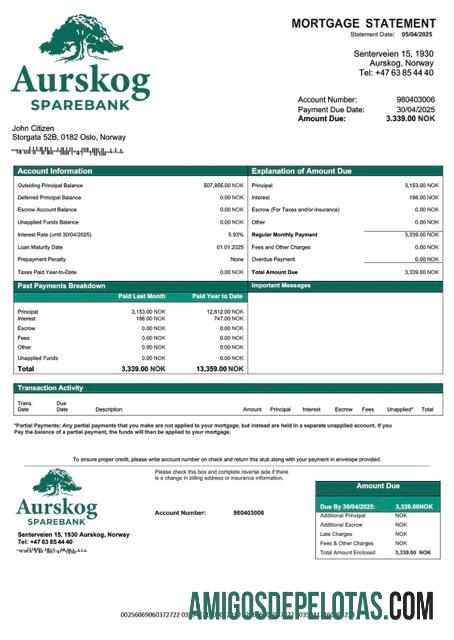 Premium Norwegia Aurskog Sparebank Hipotik laporan Word and PDF templat