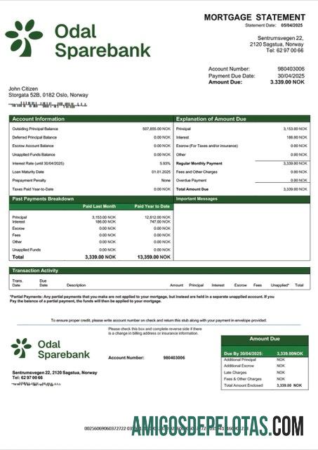 Profesional Norwegia Odal Sparebank Hipotik laporan Word and PDF templat