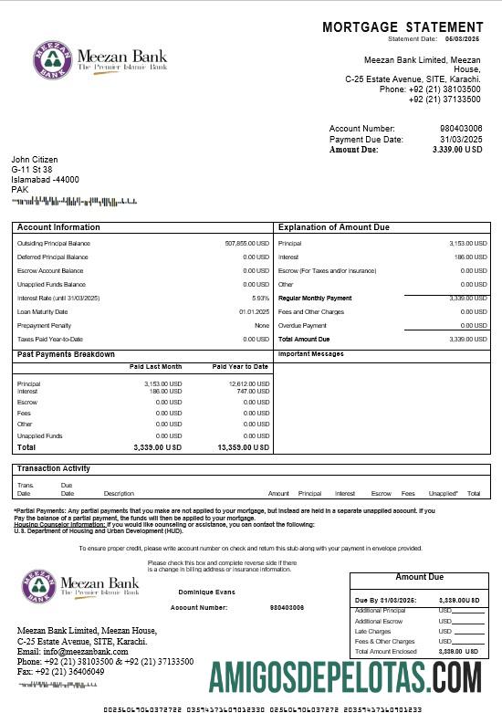 Pakistan Meezan Hipotik laporan in Word and PDF format pratinjau