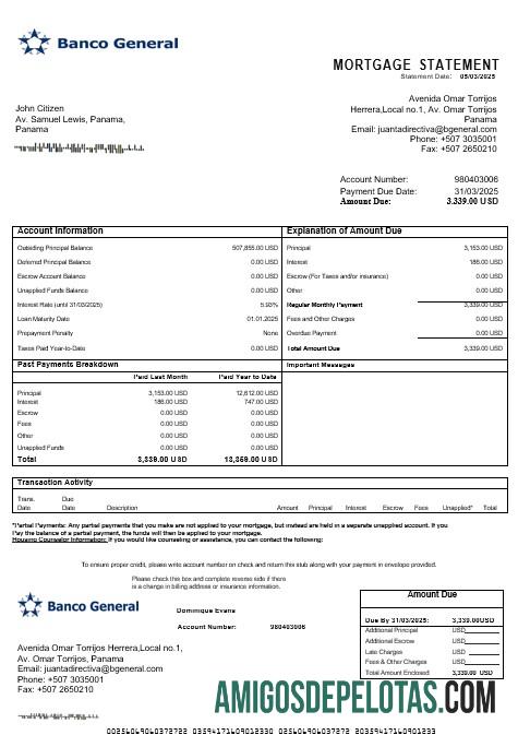 Panama Banco General Hipotik laporan in Word and PDF format makering