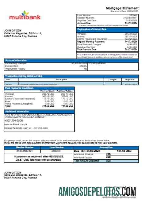 Panama Multibank Hipotik laporan in Word and PDF format makering