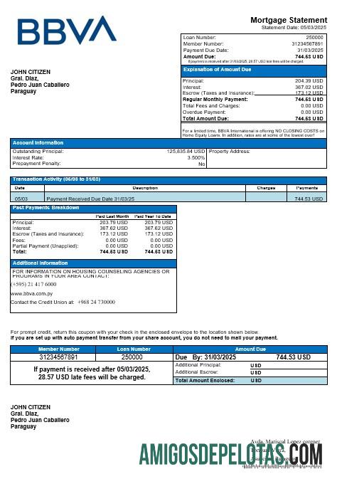 Paraguay BBVA bank Hipotik laporan in Word and PDF format sampel