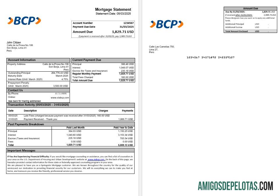 Peru Banco de Credito (BCP) Hipotik laporan in Word and PDF format sampel