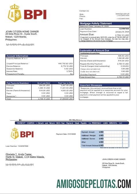 Philippine bank of The Philippine Islands Hipotik laporan in Word and PDF format templat